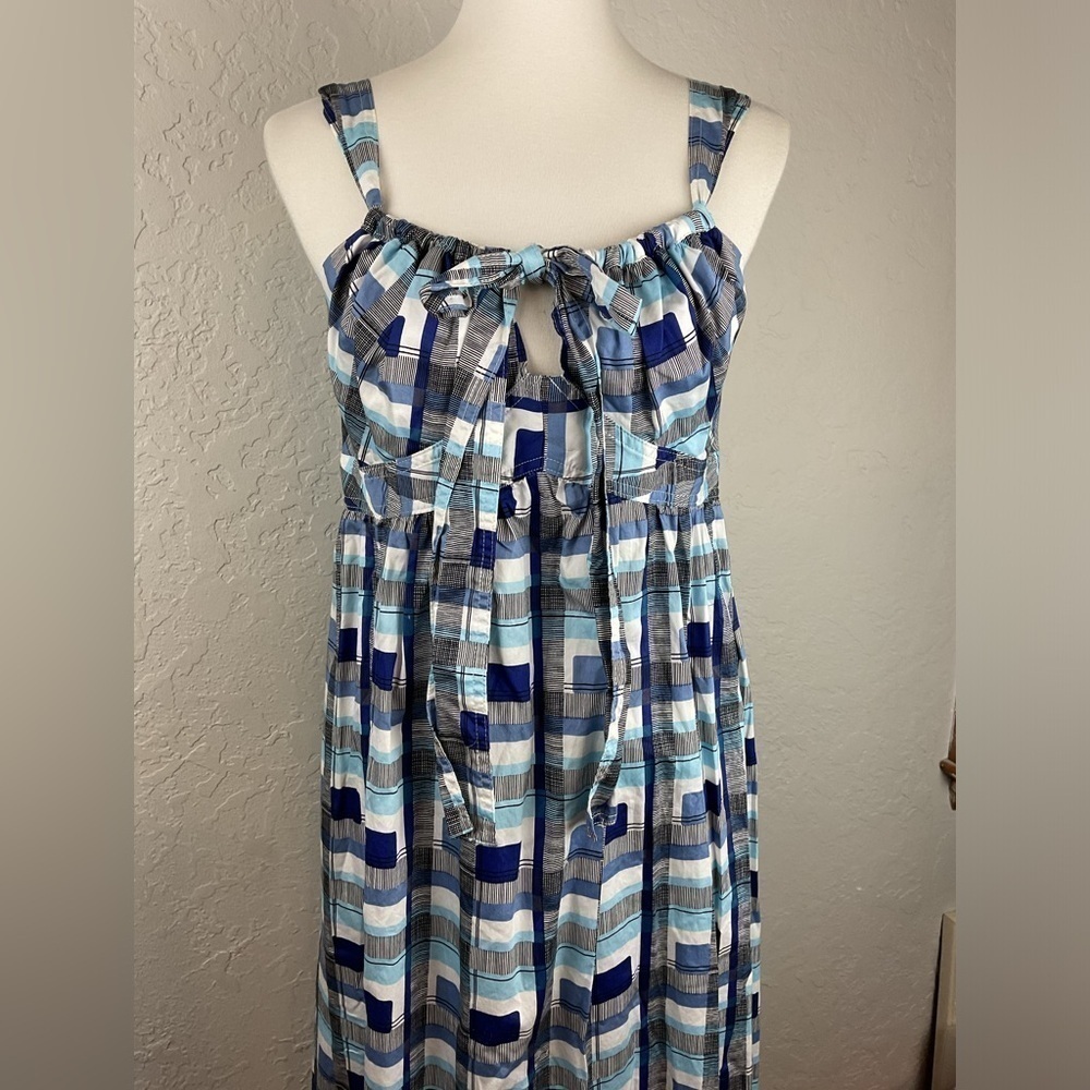 Liz Claiborne Blue White Geometric Pattered Plaid Sundress Size 8